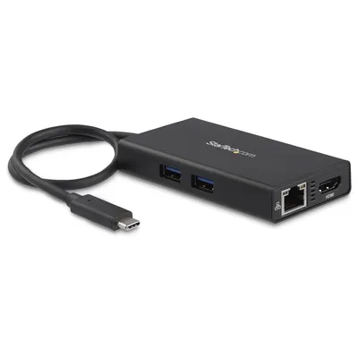 Produktbild von StarTech.com USB-C Multiport Adapter - USB-C Tragbare Docking station mit 4k HDMI - 60W Power Delivery Pass-Through, GbE, 2x USB-A 3.0 Hub - Tragbares Mini USB Typ-C Dock für Laptop (DKT30CHPD) - Videoadapter - TAA-konform - 24 pin USB-C männlich zu RJ-45,