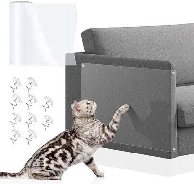 Immagine prodotto di Kattentap con 10 viti per legno, pellicola protettiva trasparente anti-graffio per mobili, protezione per gatti sui mobili, nastro anti-graffio 12 cm x 5 m