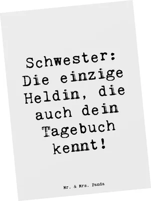 Produktbild von Mr. & Mrs. Panda Ansichtskarte Spruch Schwester Heldin - Weiß - Geschenk, bildkarte, Familie, Grußkarte, Zusammenhalt, Liebe, Fotokarte, Familiengeschenk, Weihnachten
