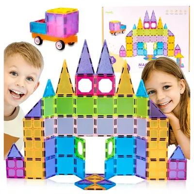 Obrázek produktu pro Malplay Magnetické vzdělávací puzzle Stavební kostky pro děti s 85 dílky Barevné