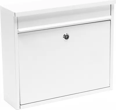 Produktbild von Wiltec Briefkasten V13 weiß 360 x 105 x 315 mm, Wandbriefkasten mit Schloss und Klappe, Postkasten aus Stahl pulverbeschichtet