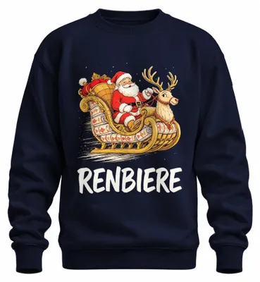 Obrázek produktu pro Renbiere Father Christmas Sleigh Reindeer Christmas Father Christmas Uni mikina s kapucí, Navy, 3XL
