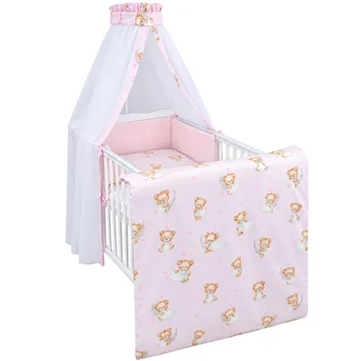 Produktbild von Baby Delux Baby Bettwäsche Bettset 4-tlg Bettausstattung Nestchen Himmel Waffelpique Musselin Sternenbär Rosa