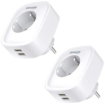 Produktbild von GHome Smart WLAN Steckdose mit 2 USB, Stromverbrauchsmessung, 16A, 2er Pack – Smart Steckdose