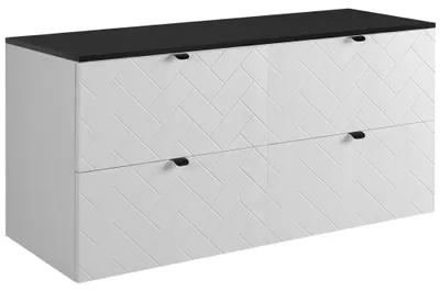 Produktbild von RODAN | Waschbeckunterschrank 120 cm - Weiß Matt - Badezimmerschränke - Badmöbel - Waschbecken Unterschränke - Schwarze Arbeitsplatte