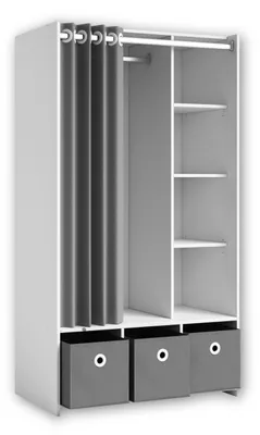 Productafbeelding van JENKE Kledingkast, multifunctionele kast, wit/grijs, 100 x 180 x 50 cm (breedte/hoogte/diepte)