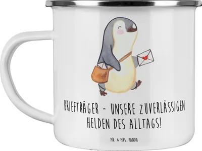 Produktbild von Mr. & Mrs. Panda Teetasse Briefträger Helden - Weiß - Geschenk, Kaffeepott, Bedanken, Aufmerksamkeit, Geschenke, becher emaille, herzliche Ideen, Pott, Teebecher, Tasse