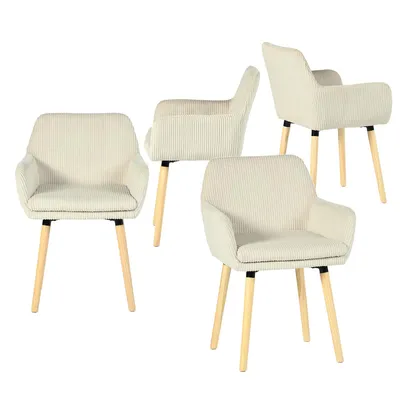 Immagine prodotto di Meubles Cosy - Set di 4 sedie da pranzo in stile scandinavo con gambe in legno e braccioli in velluto beige – ELIA