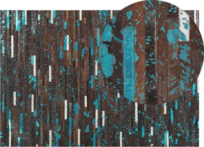Obrázok produktu pre BELIANI Koberec hnedý a modrý kožený 140 x 200 cm hovädzia koža patchworkový pruhovaný