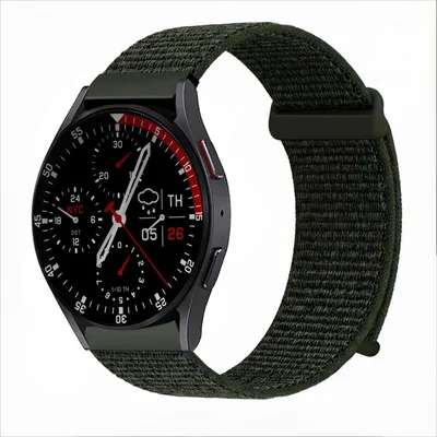 Produktbild von Smartwatch Armband für Samsung Galaxy Watch7 44mm Nylon Textil Band Ersatzband Wechselband Klettverschluss flexibel atmungsaktiv Grün Oliv