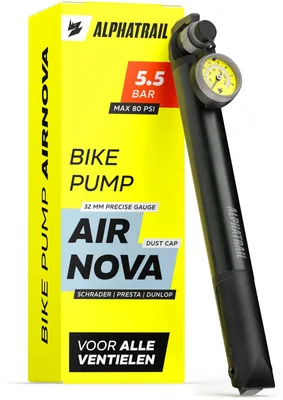 Image de Pompe à vélo - Tête pour valve Presta, Schrader et Dunlop - Manomètre 5,5 bar - Cadre inclus