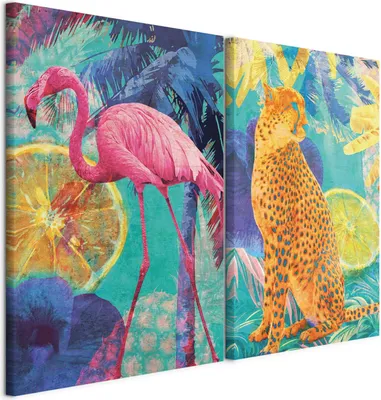 Produktbild von murando - Akustikbild Bilder XL Set Tropische Kunstdruck auf Leinwandbild 80x60cm 2 Teilig je 40x60cm Collage 2er Kunst Wandpaneele Schalldämmung Kinderzimmer Dekoration - Tierkunst g-C-10190-b-a