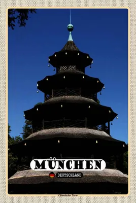 Obrázok produktu pre vianmo Drevený nápis 20x30 cm München Chinesicher Turm Baukunst