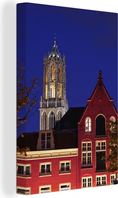 Obrázek produktu pro OneMillionCanvasses® - Obraz na plátně - 90x140 cm, Noc - Katedrální věž - Dům, Nástěnná umělecká dekorace - Fotografie na plátně - Obraz na dřevěném rámu - Nástěnná dekorace - Ložnice