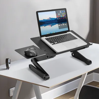 Image de Table d'ordinateur portable Table de nuit Plateau de lit Table d'ordinateur portable Table d'appoint réglable en hauteur Noir