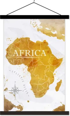 Produktbild von MuchoWow® Textilposter Weltkarte - Afrika - Gold 40x60 cm mit schwarzem Rahmen - Wanddekorationen