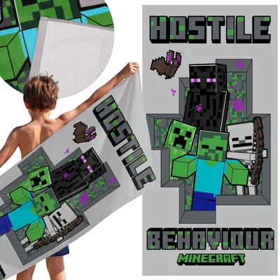 Produktbild von Minecraft, graues schnelltrocknendes Strand- und Badetuch für Jungen, 100 % Baumwolle, 70 × 140 cm,