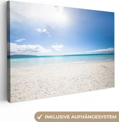 Produktbild von OneMillionCanvasses® - Leinwandbilder - 150x100 cm, Strand - Insel - Sonne, Wandbilder Kunstdruck Wanddekoration