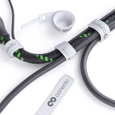Close-up of cable management accessories on a white background.