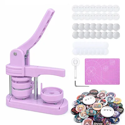 Buttonmaschine 58 mm, DIY-Knopfpresse mit 100 Zubehörteilen, Kreisschneider