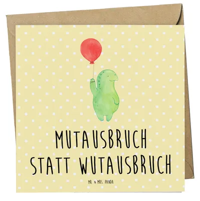 Produktbild von Mr. & Mrs. Panda Grußkarte Schildkröte Luftballon - Gelb Pastell - Geschenk, faltkarte, doppelkarte, Glückwunschkarte, Motivation, Motivationsspruch, Klappkarte