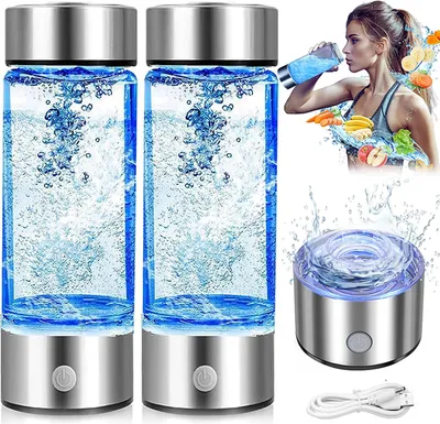 Produktbild von 2 Stück Wasserstoff Wasserflasche, Tragbare Wasserstoff Wasser Lonisator Maschine mit SPE- und PEM-Technologie, 430ml, Silber
