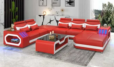 Produktbild von Wohnlandschaft Großes Sofa XXL U Form Ecksofa Ledersofa Rot Sofas