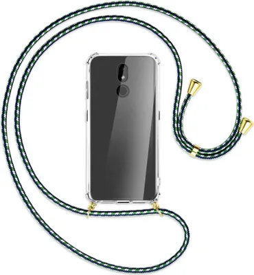 Produktbild von Handykette Backcover-Schutzhülle mit Band (Metall goldfarben) für Nokia 3.2 32GB - grün/blau/weiß