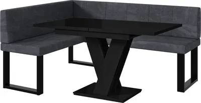 Produktbild von MEBLINI Eckbank für Esszimmer mit ausziehbarem Tisch  - Küchenbank - Essecke - Sitzecke Küche - PETER - U-Beine 128x168x87cm Links - Dunkelgrau Samt/M Schwarz Hochgl.