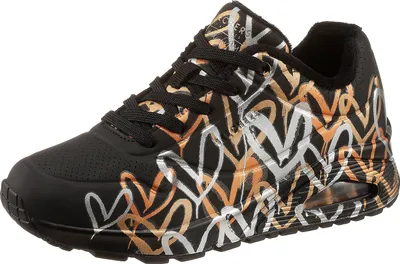Produktbild von Skechers Damen Sneaker Uno Metallic Love James Goldcrown Edition, Schwarz-Gold, Gr. 42, Synthetik, Normal, mit Lovewall-Herzdesign, Air Cooled Memory Foam, sichtbarer Skech-Air Zwischensohle, maschinenwaschbar