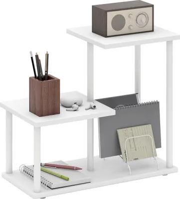 Produktbild von Badezimmerregal - Wandregal - Wandmontage - 3 Ebenen - Holzoptik - Metallrahmen - 40 x 20 x 34,5 cm - Weiß