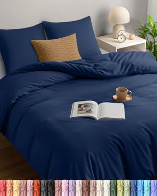 Obrázok produktu pre Sada posteľnej bielizne 200x220 cm - Mikrovláknový obliečka na prikrývku 200x220 cm + 2 obliečky na vankúše 80x80 cm - tmavomodrá