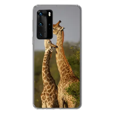 Produktbild von MuchoWow® Handyhülle Schutzhülle Hülle für Huawei P40 Pro Giraffe - Baum - Kalb - Porträt Silikon Softcase Handy Hülle - Schutz