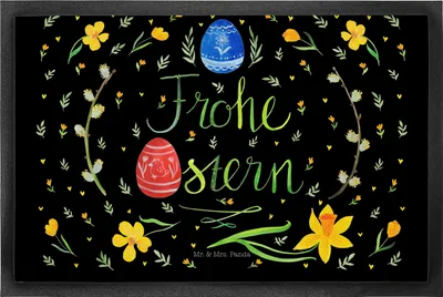 Produktbild von Mr. & Mrs. Panda Schmutzmatte Ostern Frohe Ostern 50 x 75 cm - Schwarz - Geschenk, Osterei, Haustürmatte, fußmatte, Schmutzfangmatte, Schuhabstreifer, Fussmatte