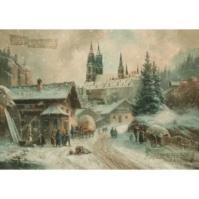 Obrázok produktu pre Nostalgické vianočné skladacie pohľadnice s motívom: Deň pred Štedrým dňom 17 x 12 cm s obálkou na odoslanie