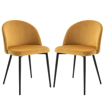 Image de HOMCOM Lot de 2 chaises salle à manger chaise de cuisine scandinave chaise en velours rembourrée avec pieds effilés en métal, pour salon, salle à manger, jaune
