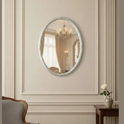 Immagine prodotto di MO.WA Specchio da parete ovale 56 x 76 Argento Specchio classico placcato argento,  Italy, Specchio decorativo ovale Specchio decorativo Specchio da appendere in stile antico
