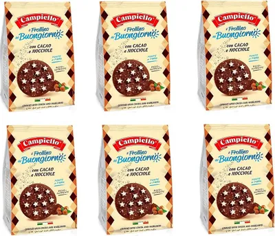 Produktbild von 6x Campiello Biscotti del Buongiorno Frollini con cacao e nocciole Shortbread mit Kakao und Haselnüssen 700g biscuits cookies 100% Italienische Kekse