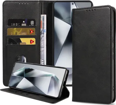 Produktbild von Smartphonica Handytasche passend für Samsung Galaxy S24 Ultra Kunstleder Tasche mit Magnetverschluss und Kartenhalter Buchhülle mit Klappe - Schwarz