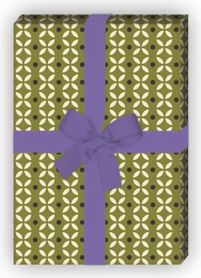 Produktbild von 70er Retro Geschenkpapier Set mit grafischen Vintage Blüten, grün - G8383, 32 x 48cm