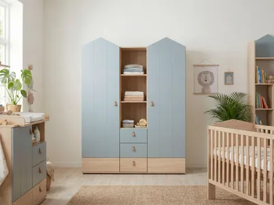 Produktbild von Kleiderschrank Roofy 2-türig Soft-Close / Türdämpfung Salbei Nagano Oak