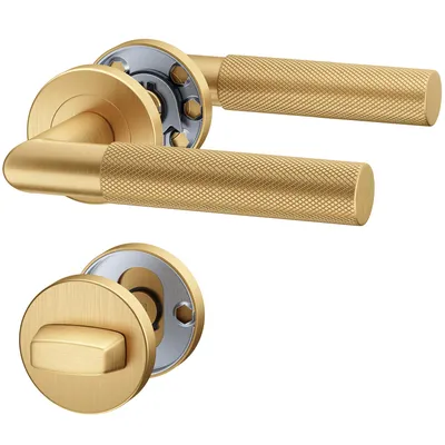 Produktbild von Gold Rund Türgriff BAUHAUSE für Badtüren WC; Türbeschlag; Türdrücker; Gold Türklinke; Rund-Rosette; PVD-Gold matt