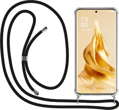 Produktbild von Smartphonica Telefon Fall geeignet für Oppo Reno 9 Pro Plus mit Kabel und Bumper - Fall mit Telefon Kabel - TPU Backcover Fall stoßfest mit Lanyard - Transparent
