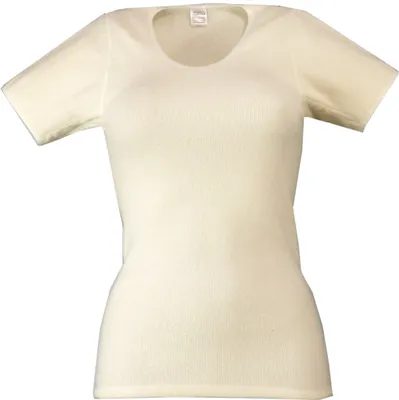 Produktbild von wobera Angora Damen-Unterhemd mit halbem Arm oder T-Shirt und 50% Angora, 30% Schurwolle und 20% Polyamid (Gr. M, Farbe: naturweiß)