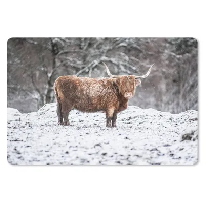 Produktbild von MuchoWow® Schreibtischunterlage Schottischer Highlander - Baum - Schnee 60x40 cm - XXL Mauspad - Großes Mauspad