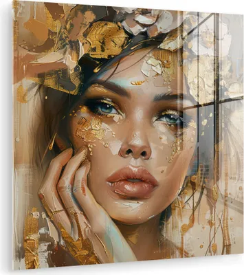 Produktbild von MuchoWow Glasbilder - Bilder auf Wandbild - Foto auf Glas Frau - Blumen - Gold - Porträt 90x90 cm Wanddekoration aus Glas - Acrylglasbild - Acrylbilder - Wandschmuck - Bilder