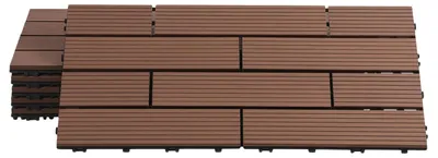 Produktbild von ISOISL WPC Terrassenfliesen 8 m², 30 x 60 cm 48 Stücke, Terrassendielen mit 10 Latten in Holzoptik, für Garten Balkon Bodenbelag mit Drainage und Klicksystem, Braun
