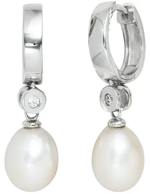 Produktbild von Creolen Creole Ohrringe Süßwasser Perlen & Zirkonia weiß 925 Silber