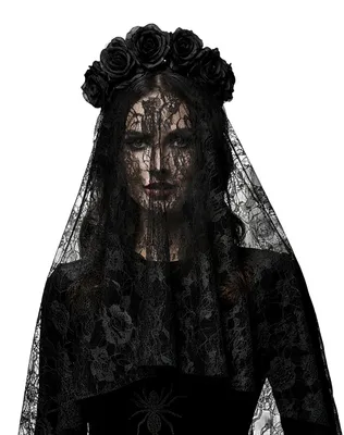 Produktbild von Schwarzer Witwen Schleier mit schwarzen Gothic Rosen
