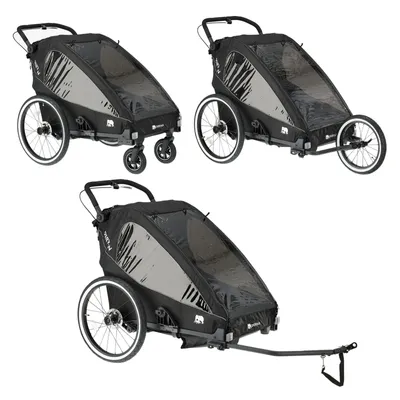Produktbild von DERYAN Fahrradanhänger V2 – Kinderfahrradanhänger für 2 Kinder – Kinderwagen – Schwarz